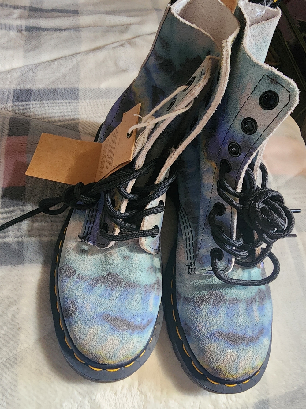 Dr. Martens Iridescent Blue-Teal Tie-Dye Lace-Up Boots